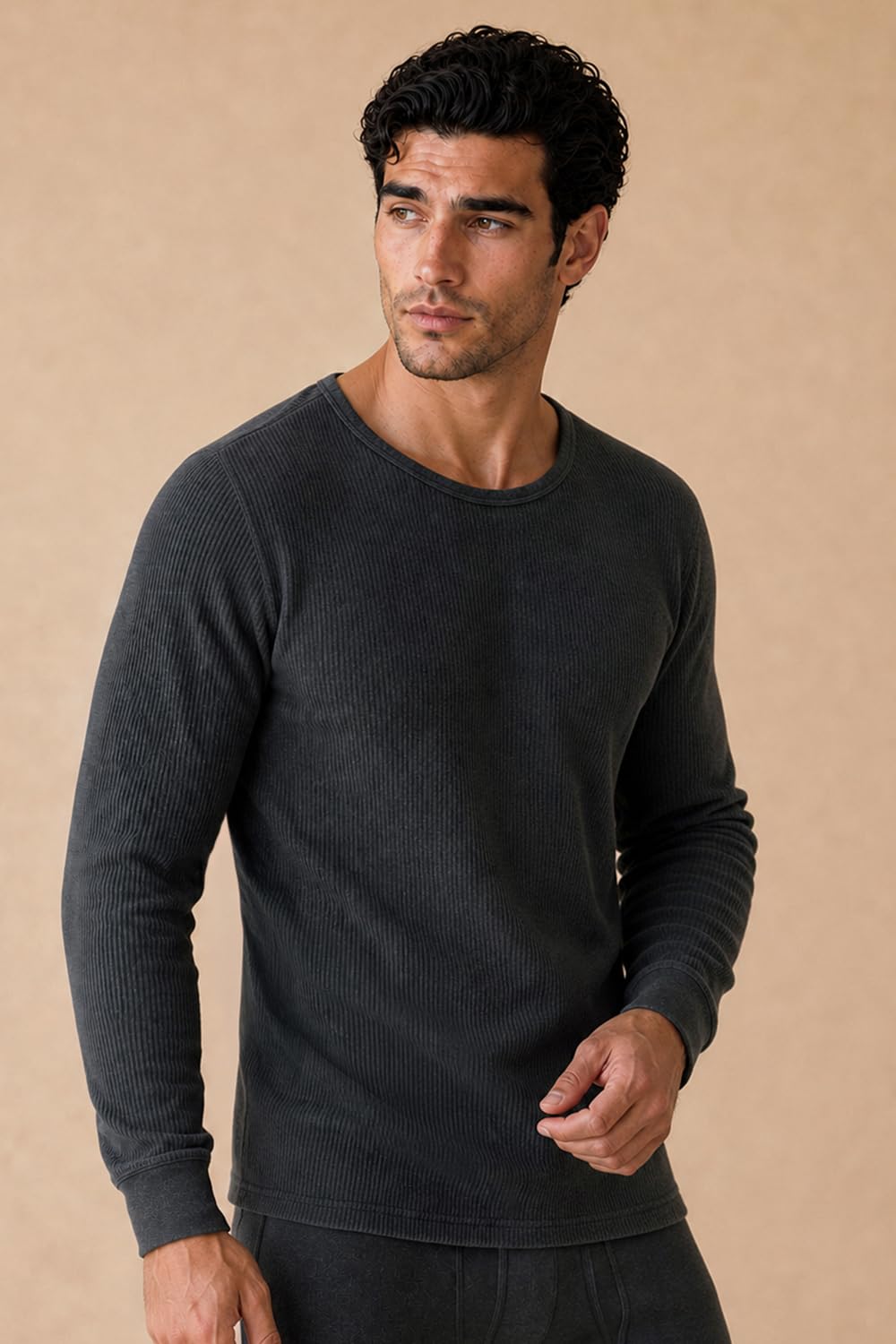 Van Heusen Men Thermal Top - Cotton Viscose Blend - Anti Bacterial, Low Neck, Full Sleeve _71002_Charcoal Melange_M 1