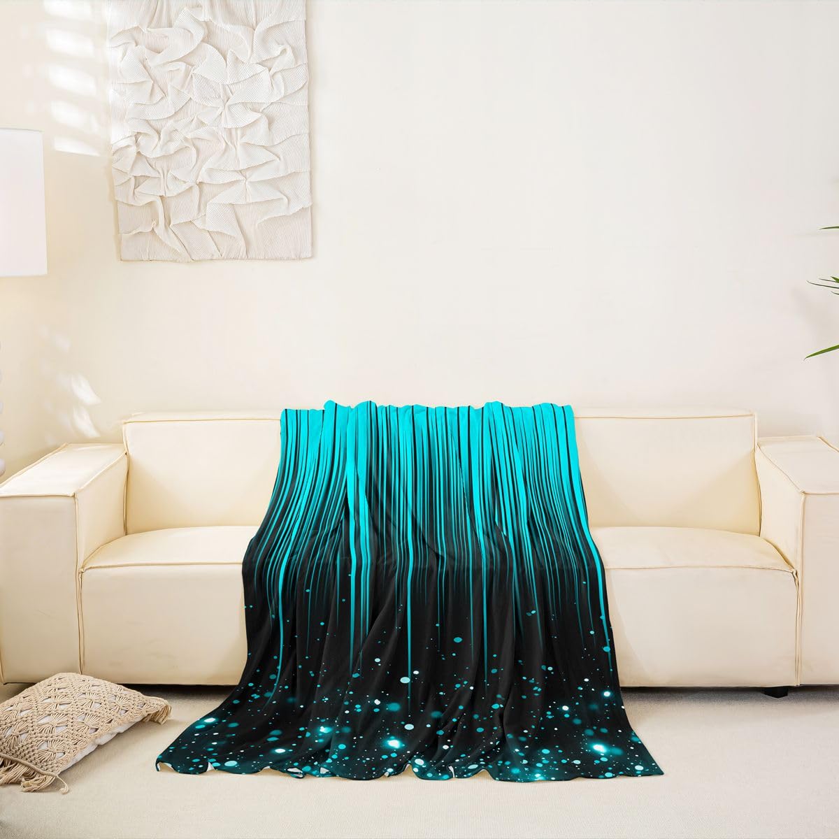 Homewish Funda de sofá a rayas verde azulado y negro, 180 x 340 cm