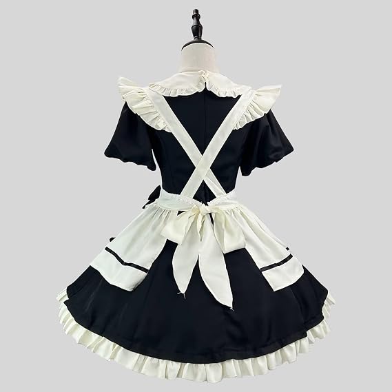 Maid Outfit for Women Costume Lingerie French Maid Cosplay Lolita Dress with Cat Ears Headwear Socks Set