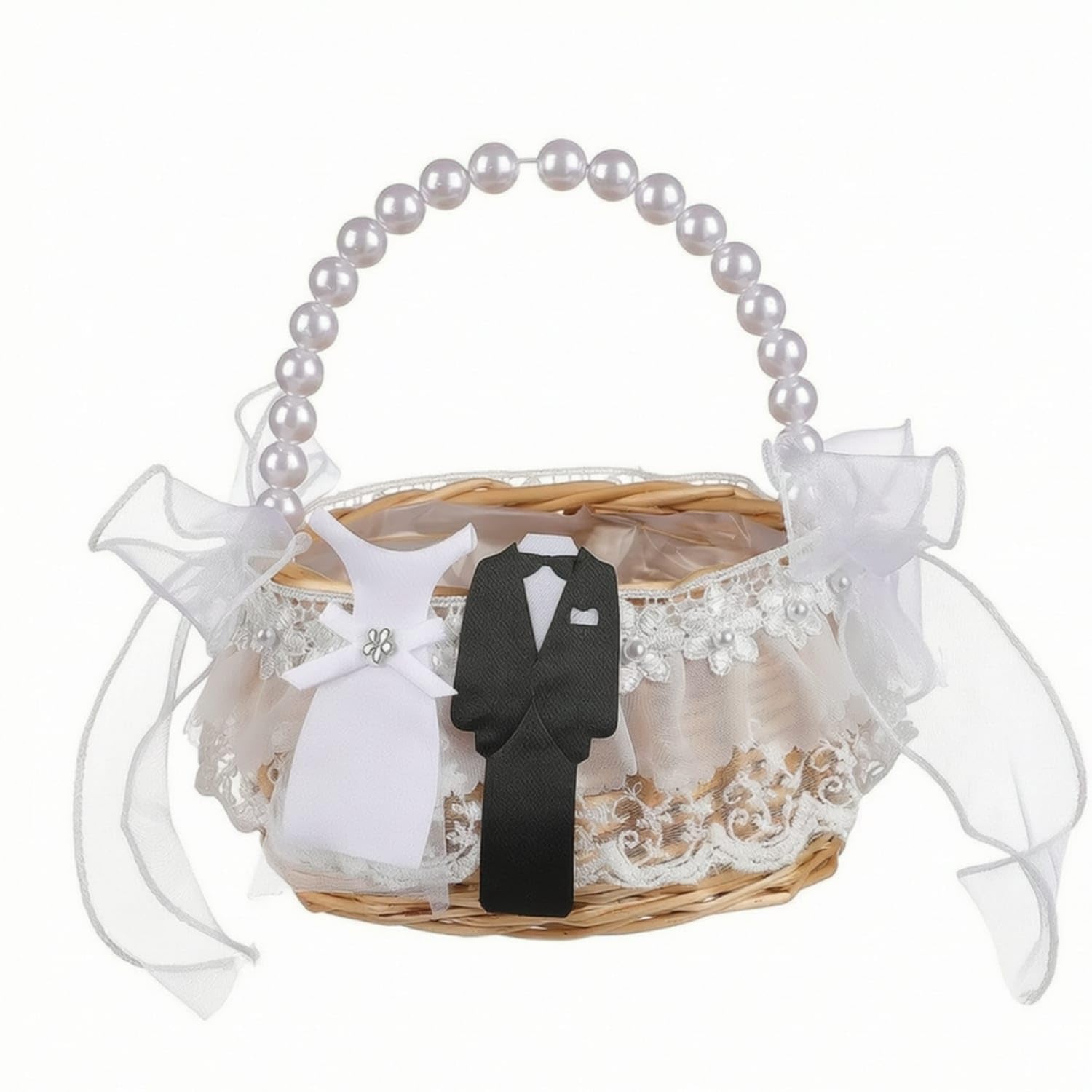 Wicker Flower Girl Basket Woven Basket with Handle Small Lace-Trimmed for Wedding Ceremonies, Weddings, Aisle Decor, 6026|Ring Pillows & Flower Baskets|Home & Garden-picture-29
