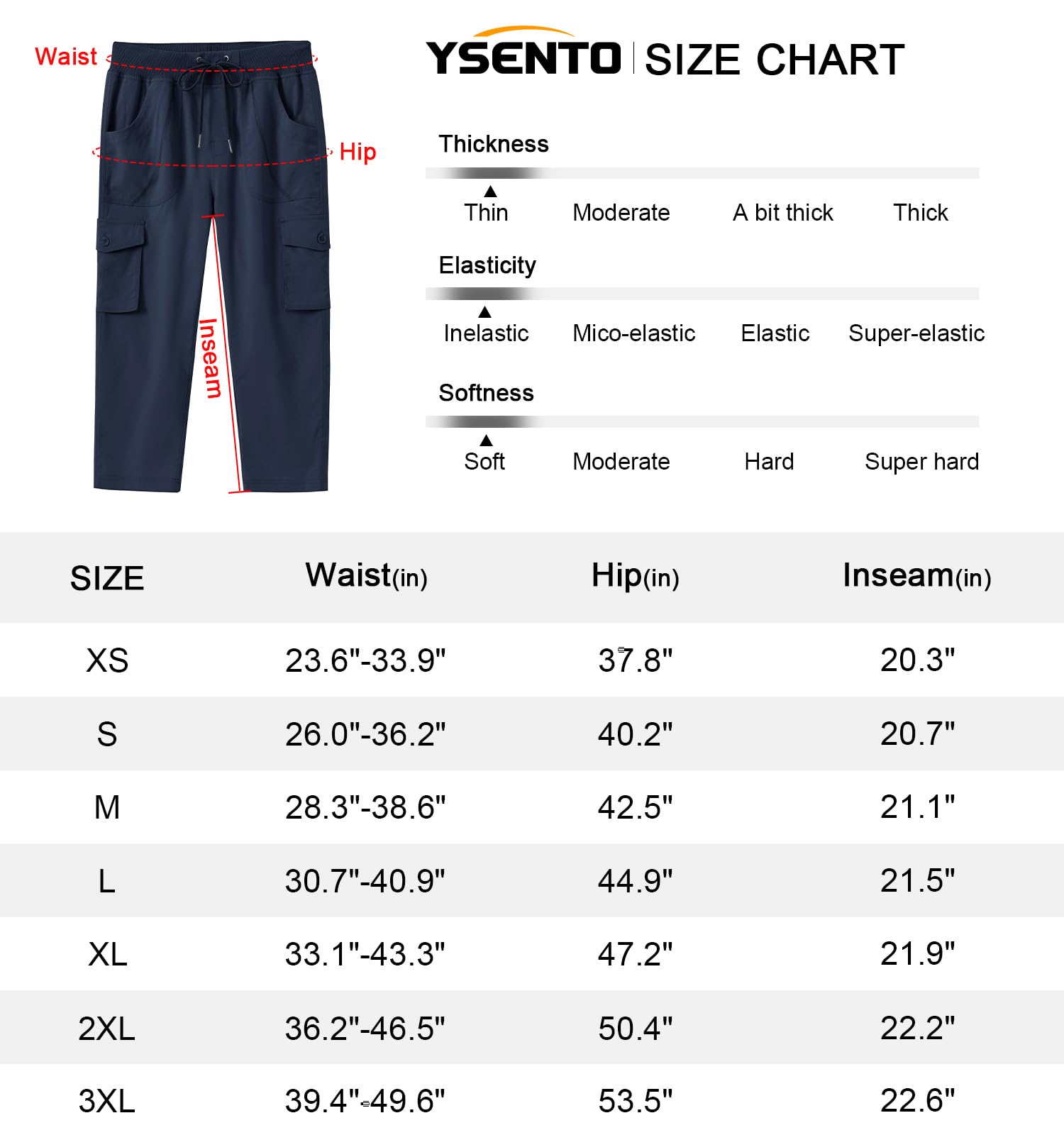 YSENTO Damskie spodnie trekkingowe, spodnie outdoorowe, spodnie letnie Capri Cargo, lekkie spodnie trekkingowe, spodnie funkcyjne