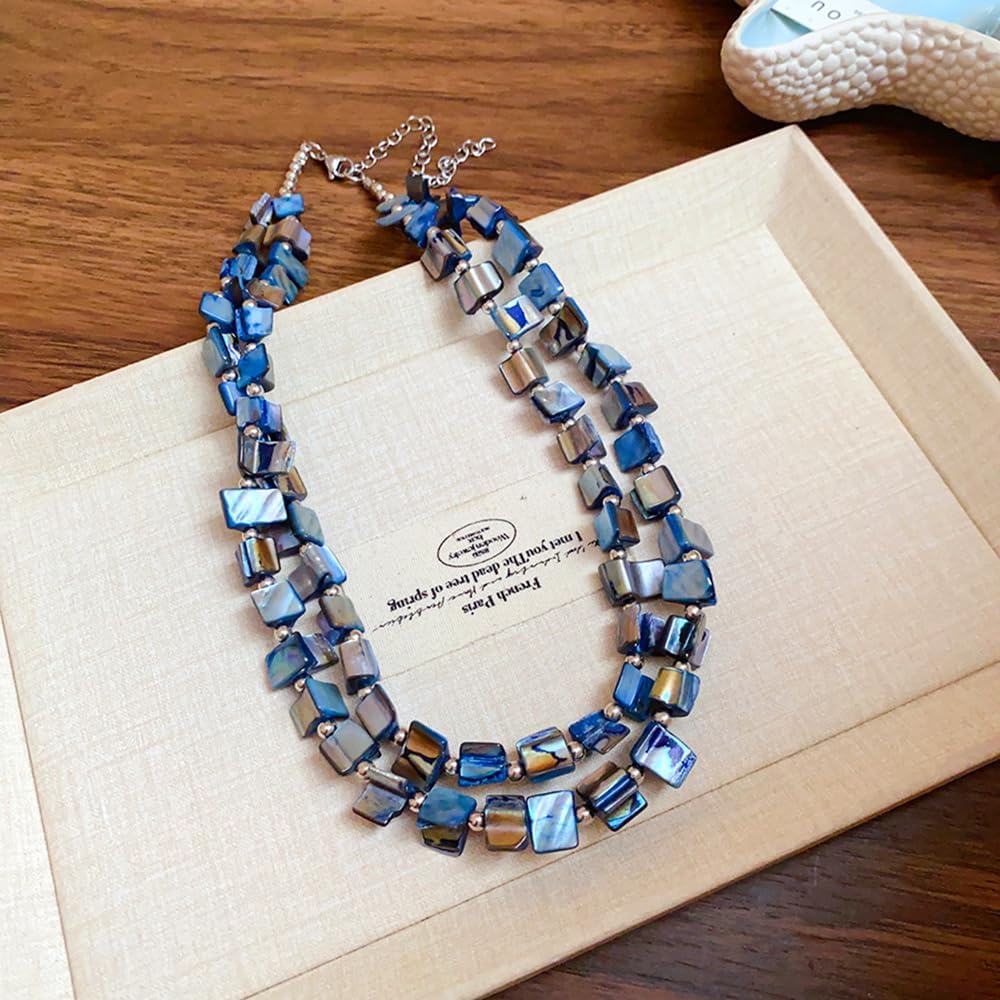 Boho Layered Nature Stone Beaded Chunky Necklace for Women Vintage Irregular Colorful Stone Statement Collar Chain Clavicle Choker Necklace