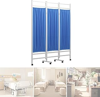 Medical Room Divider with Foldable Panels, Mobile Medical Privacy Screen with Steel Frame, partition Room dividers for Hospital, Nursing Privacy Screen, no Odor Fabric (Blue 3 Panels)