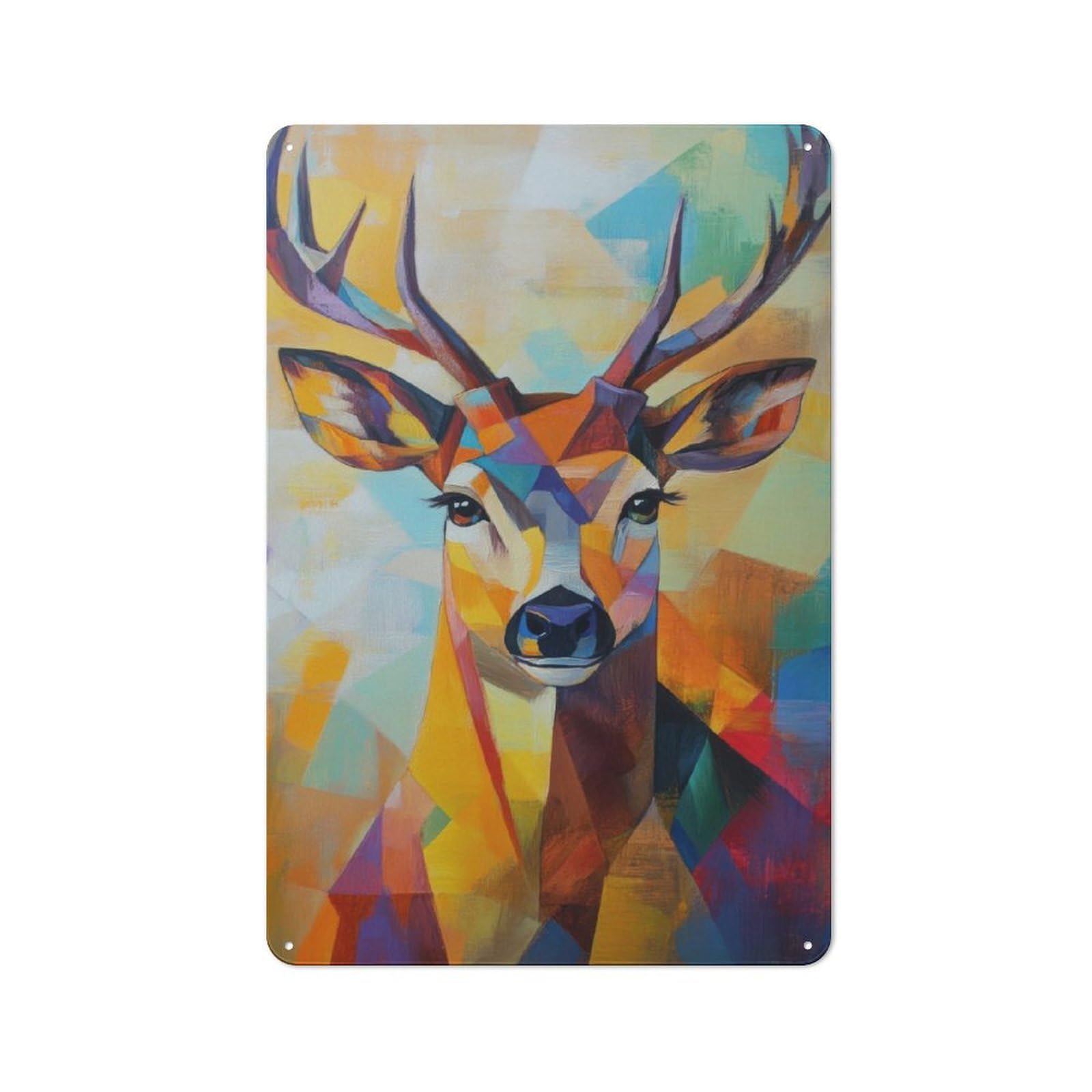 Deer Oil Painting Rustic Tin Sign 30x20cm for Man Cave Or Games Room, A Decorative Gift for A Newly Furnished Man Cave And Games Room