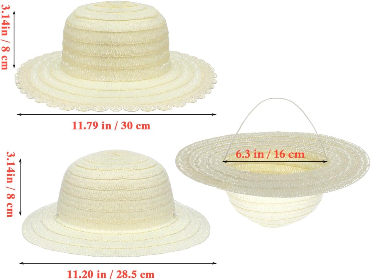 Gadpiparty6-12 inch Kids Diy Plain Straw Hats Set of 8 - Blank Straw Sun Hats for Painting and Crafting Creative Arts Supplies for Children S School Projects Birthday Party Favors - Image 3