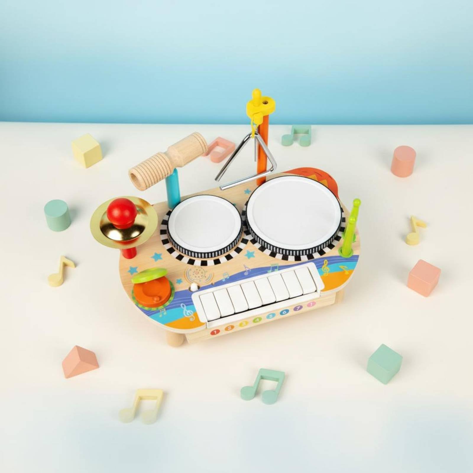 Amagogo Xilófono Infantil Tabla de Percusión Tambor Triángulo Platillo Maraca de Madera Educativo Coordinación Adecuado para Niños Pequeños Aprendizaje Temprano Aula Hogar