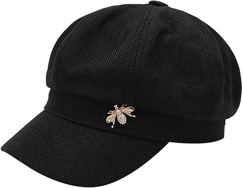 Marotow Boina de ala para mujer, gorra de boina lisa con insignia de abeja, gorra de boina elástica para todas las estaciones, sombrero de pintor