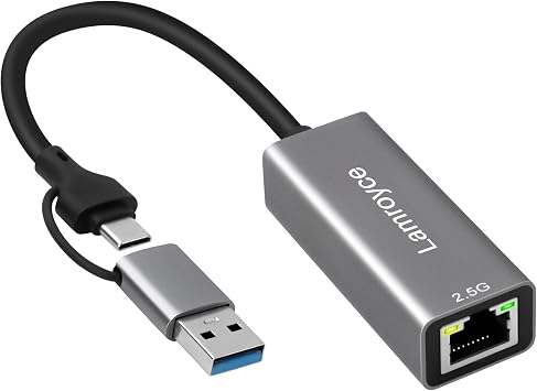 USB 3.0 to Ethernet Adapter 2.5G, USB C 3.1 to RJ45 2.5Gigabit LAN 2500Mbps Network Internet Adapter Converter, Support 2.5G/1000/100/10Mbps, Plug and Play,for Laptop, MacBook, Windows, MacOS,Linux