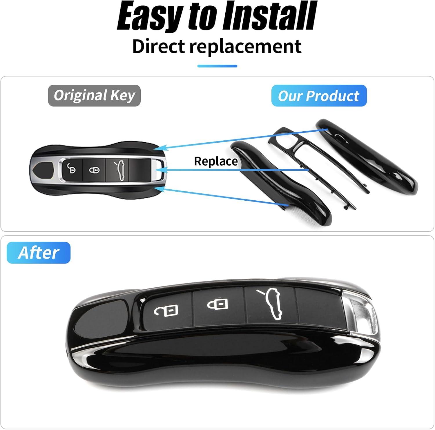 Piano Black Key Fob Cover Compatible with Porsche Cayenne 2018-2025 Panamera 2017-2024 911 2019-2023 Taycan 2019-2024 Compatible with Porsche Key Cover - Image 7