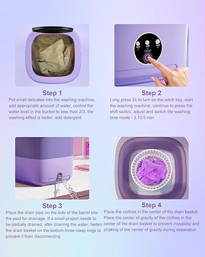 Miniatura 6 de Lavadora portátil, mini lavadora de 16 litros mejorada con cesta giratoria, lavadora plegable de ropa interior, ropa para bebés y ropa pequeña,