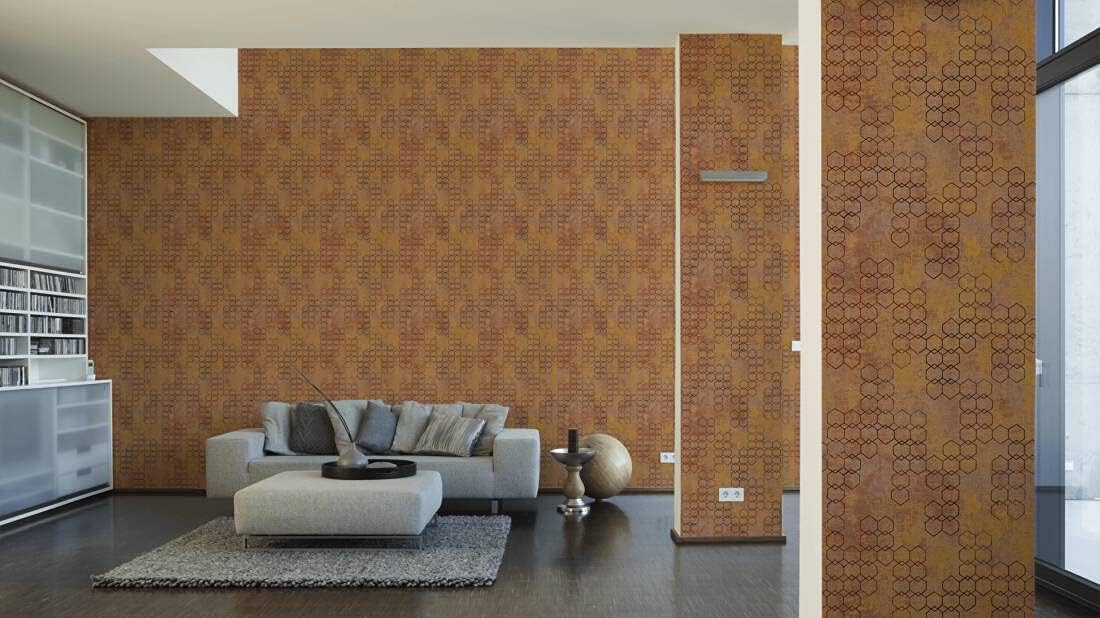 CONCORD WALLCOVERINGS ™ Classic Wallpaper Roll, Abstract & Tiles Design in Gold & Brown, Non-Self-Adhesive, Lightly Textured Surface – 32.8ft x 21in (10m x 53cm), 56 Sq Ft WP5