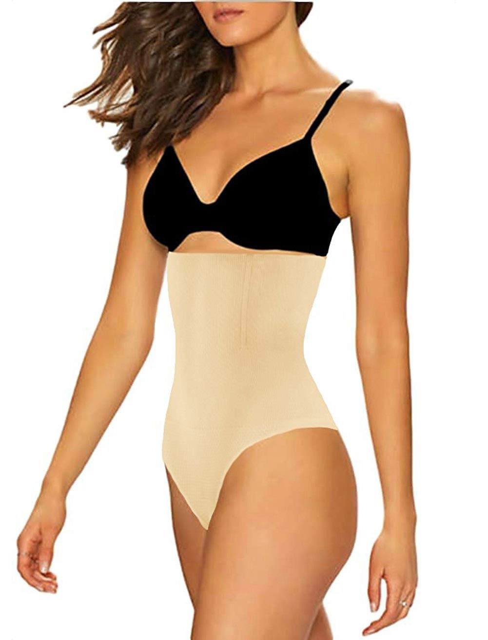Women's Hi-waist Tummy Control Thong Panties Body Shaper Waist Trainer Nude1 US 4-10/Waist 25"-30"(Tag M/L)