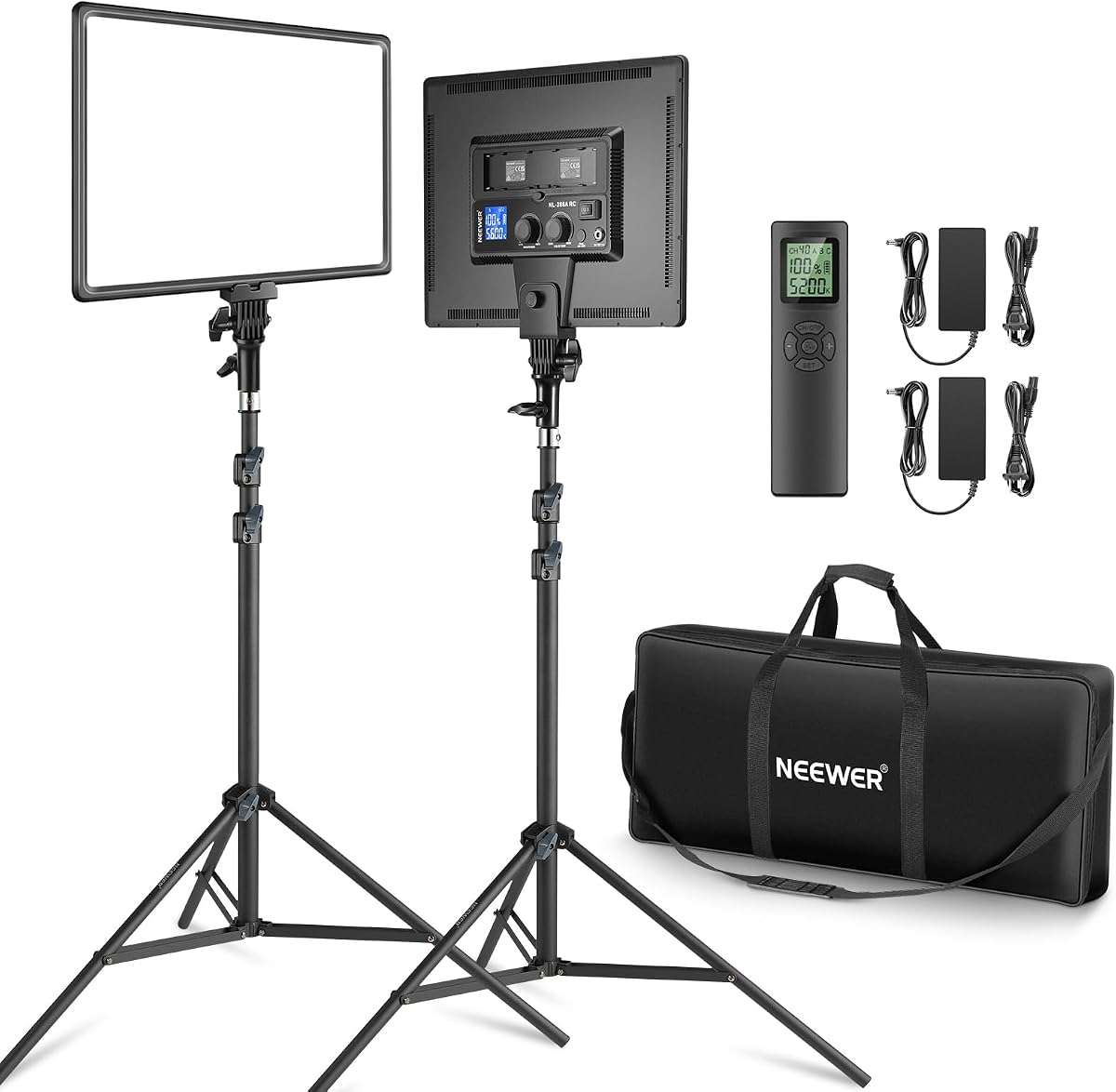 18" LED Video Light Panel Key Lighting Kit with Remote, 2 Pack, 45W | Dimmable Bi Color, Tripod Stand, 3200K-5600K, Soft Light, CRI97+ 4800Lux for Game Streaming Studio Photography Recording