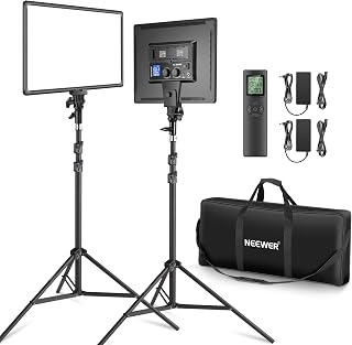 Neewer 18" LED Video Light Panel 2-Pack Kit: Bi-Color 3200K-5600K CRI 97+ Dimmable 45W with Remote & Tripods for Streaming Photography