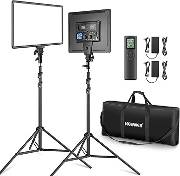 Neewer 18 Led Video Light Panel Key Lighting Kit with Remote, 2-Pack 45W Dimmable Bi Color + Tripod Stand, 3200K5600K Soft Light CRI 97+ 4800Lux for Game Live Streaming Studio Photography Recording
