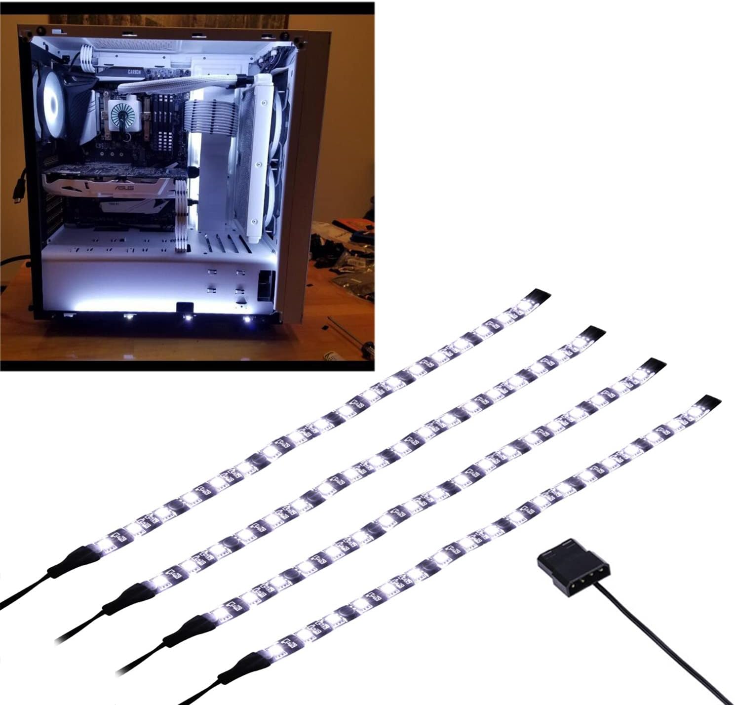 DS White Computer LED Strip - Magnetic PC Case Lighting Kit for Mid & Full Tower Use (4Pack, S Series)