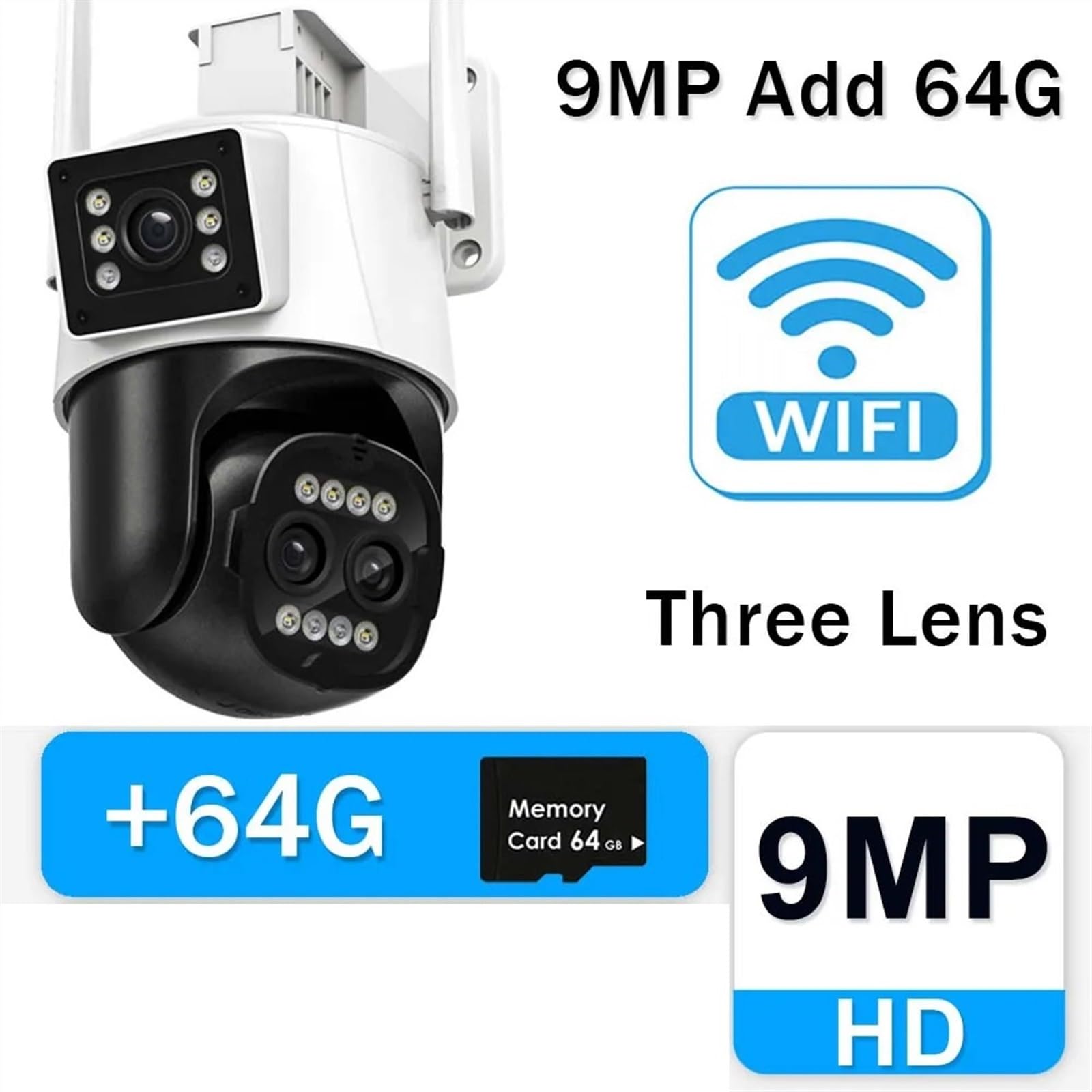 Kamera bezpieczeństwa zewnętrzna, Kamera bezpieczeństwa 9MP 4K na zewnątrz 8X Zoom trzyobiektywowa kamera PTZ IP AI śledzące Wi-Fi kamery monitorujące 4MP bezprzewodowa kamera CCTV Kamera bezpieczeńst