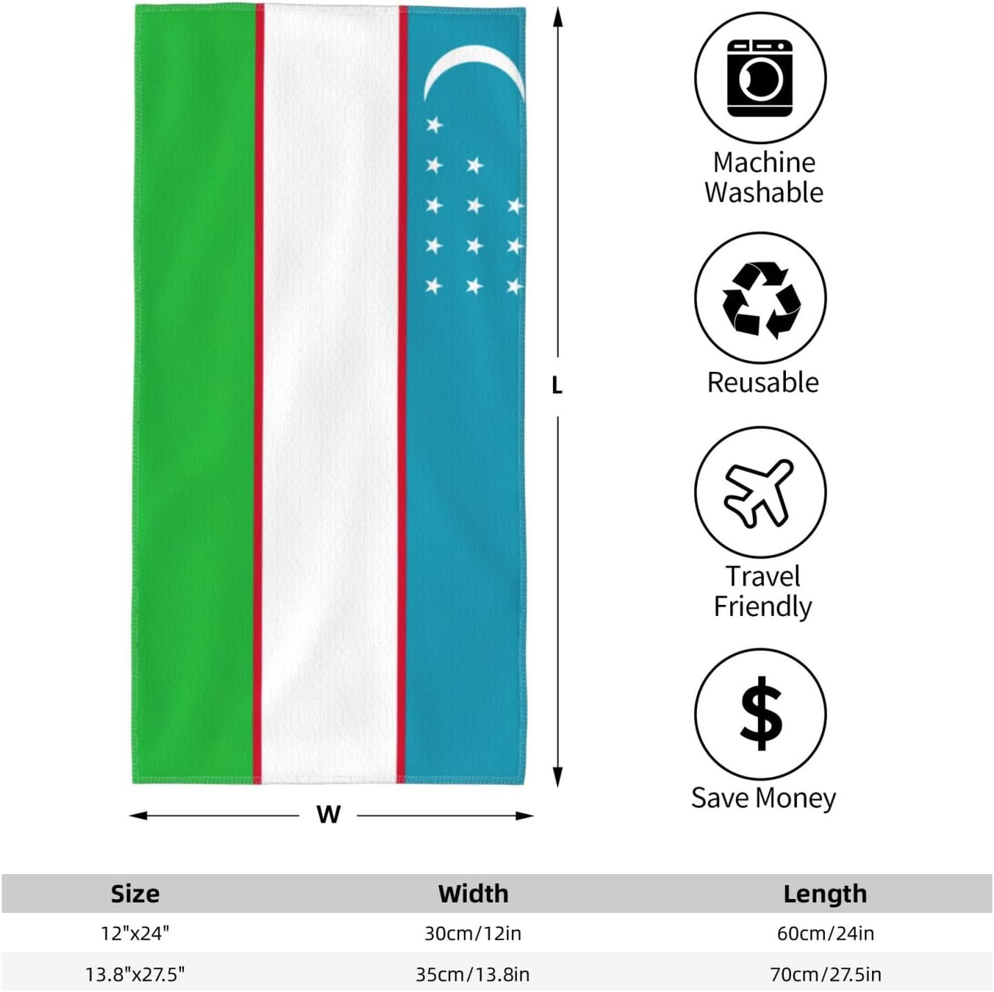 Flag of The Republic of Uzbekistan Print Hand Towels for Kitchen, Decorative Bathroom Towels Decor Farmhouse Cute for Men Women Gifts