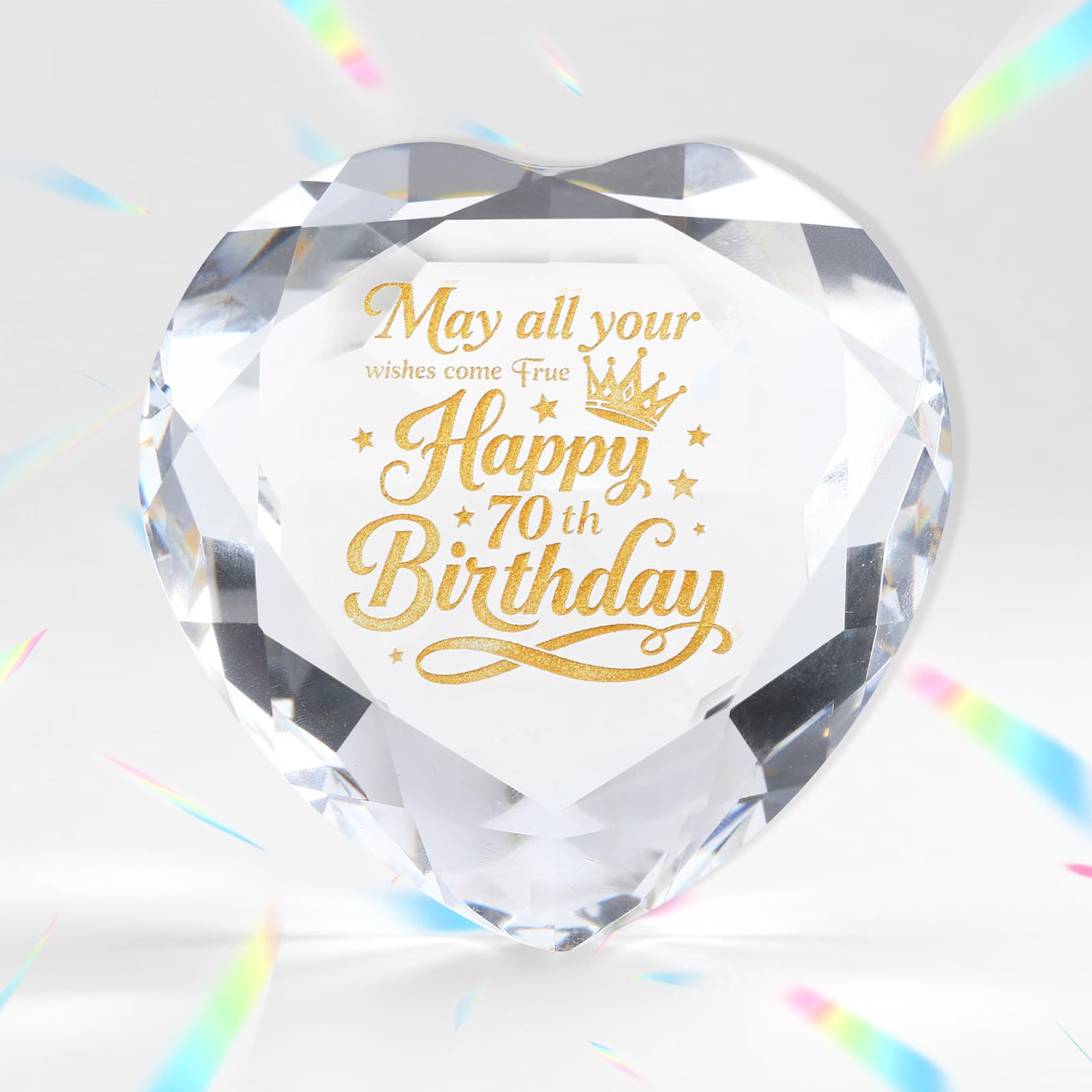 70th Birthday Gifts for Women, Crystal Gifts Heart Glass Keepsake with “Happy 70th Birthday” Engraving, Elegant Gift for Mum, Grandma, Wife, Friends, Anniversary or Home Decoration with Black Gift Box