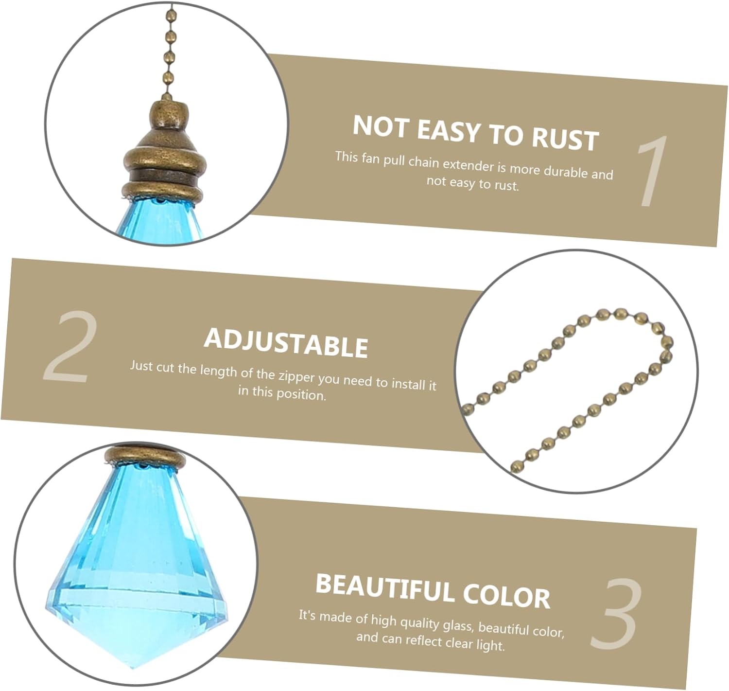 Ceiling Fan Pendant Pull Chain Extender Decorative Glass Charm for Fan Light Pull Chain Replacement