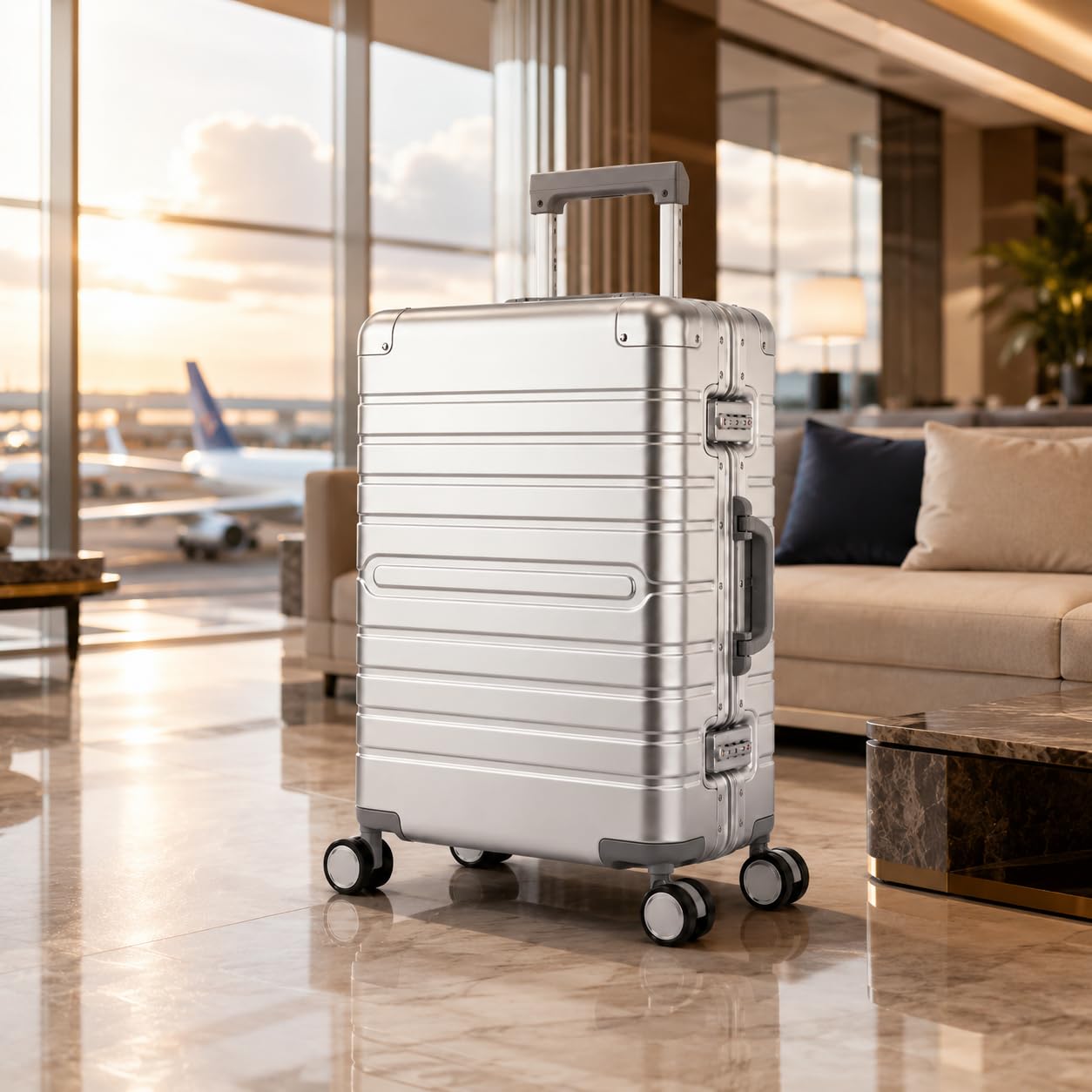 Travelhouse® Oslo Handgepäck Koffer Trolleys ohne Reißverschluss Silber 39L