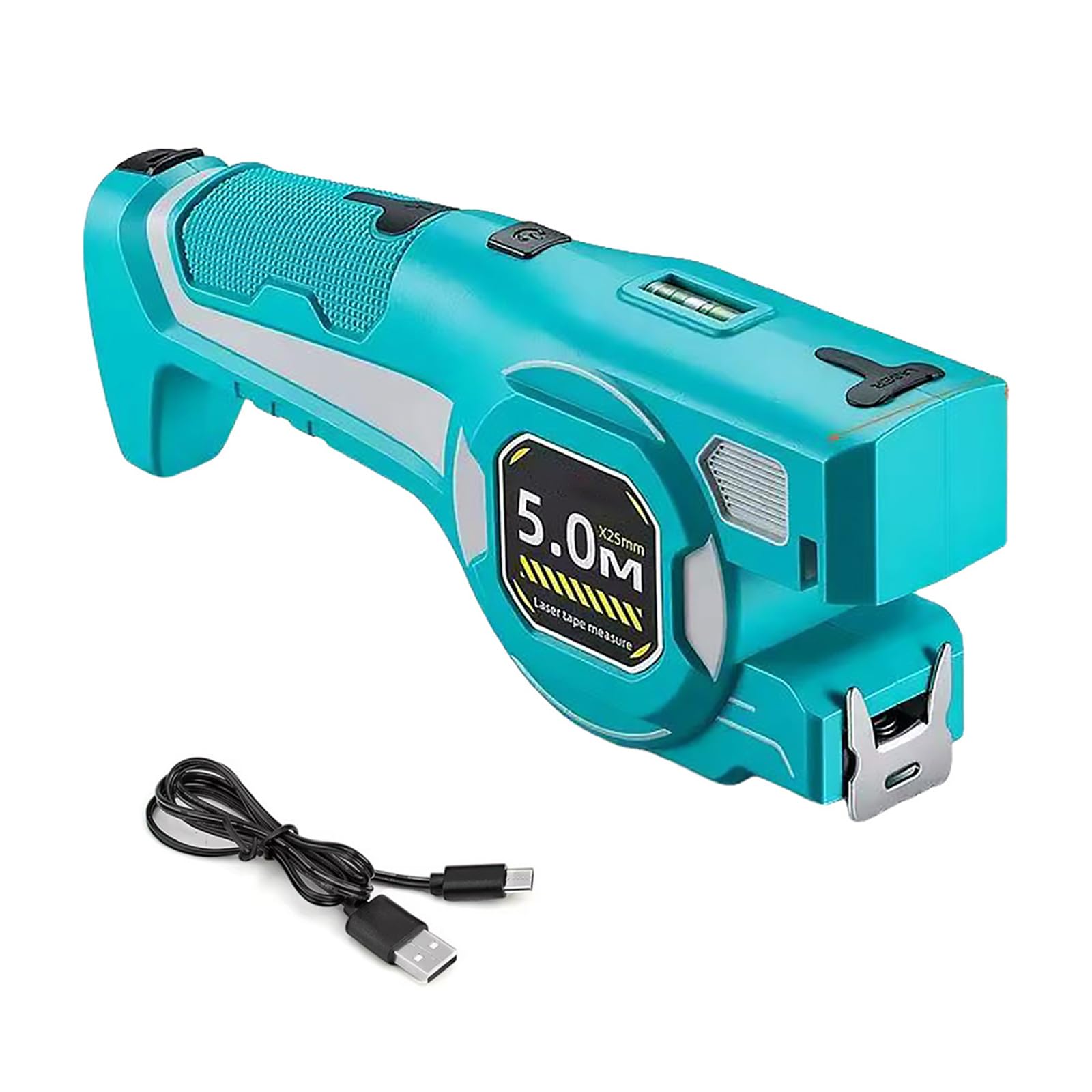 Cinta Métrica 2 En 1 Con Guía Láser, Cinta Métrica Bloqueo Automático (Blue)