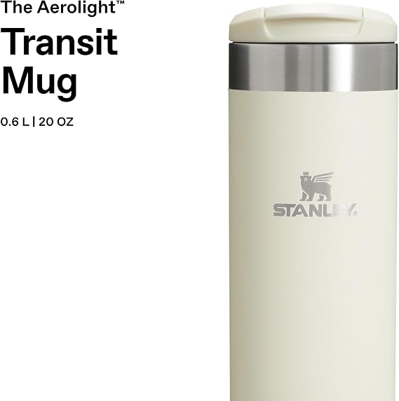 Stanley 1913 Aerolight Transit Travel Mug 0.6L - Keeps 6 Hours Hot - 8 Hours Cold - Dishwasher Safe - Leakproof - Car Cup Holder Compatible - Insulated Coffee Cup - Cream Gloss