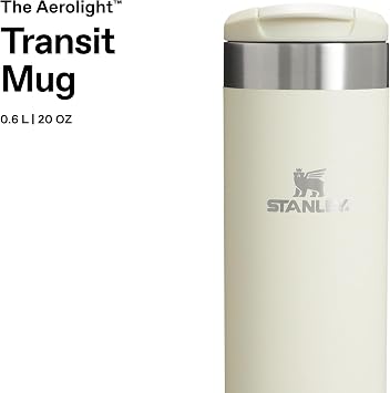 Stanley 1913 Aerolight Transit Travel Mug 0.6L - Keeps 6 Hours Hot - 8 Hours Cold - Dishwasher Safe - Leakproof - Car Cup Holder Compatible - Insulated Coffee Cup - Cream Gloss