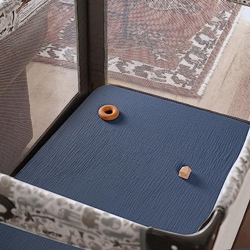 Image of lulumoon Mini Crib Sheets Muslin: Soft Cotton Fitted Mini Crib Mattress Sheets for Boys and Girls 2Pack (Navy & Cream, Mini Crib)