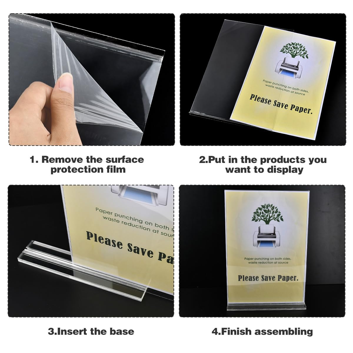 Lot De 4 Présentoirs De Table En Acrylique A4 - Support En T Pour Menus, Brochures, Cartes, Publicité