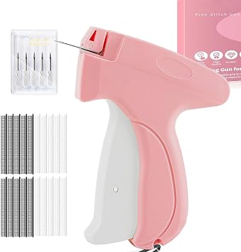 Stitch Gun for Clothes, Tagging Gun for Clothing, Handheld Stitch Gun Quick Clothing Fixer with 2000pcs Fasteners, Mini Sewing Tagging Gun for Quick Repairs, Jeans, Curtains, Includes 6 NeedlePink