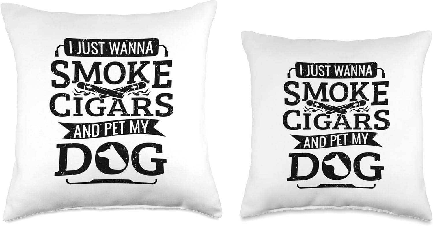 Funny Cigar Smoker Smoking Dog Owner Smoke Cigars Men Throw Pillow