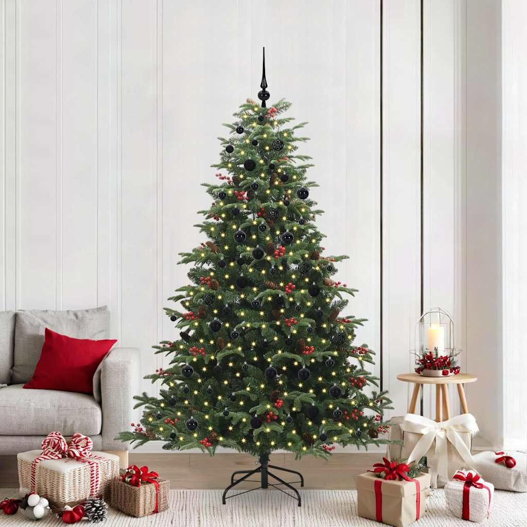 Árbol de Navidad artificial verde 210 cm, 300 ledes de luz blanca cálida, 8 modos, PVC y metal, plegable, para interior y exterior para decoración festiva