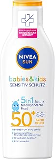 NIVEA SUN Kids Sensitiv Schutz & Pflege Sonnenmilch LSF 50+ (200 ml), extra wasserfeste Sonnencreme mit LSF 50+, Sonnenlotion für empfindliche Kinderhaut