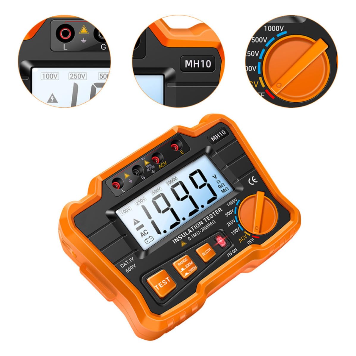 Medidor de Resistencia de Aislamiento Eléctrico Pantalla Lcd Retroiluminada, Fácil, Carcasa Abs y Goma para Reparación y Verificación de Cables y Capacitores