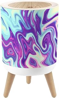Bathroom Trash Can with Lid Pink Purple Teal Swirling Watercolor Painting Art Garbage Bin Waste Basket for Kitchen Office Bedroom Decoration Diaper Pail 1.8 Gallon