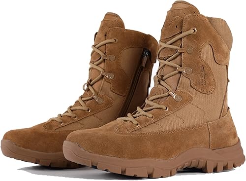Miniatura 5 de Botas tácticas para hombre, botas de caza ligeras, botas de combate de gamuza de cuero militar, botas de trabajo militares con cremallera lateral