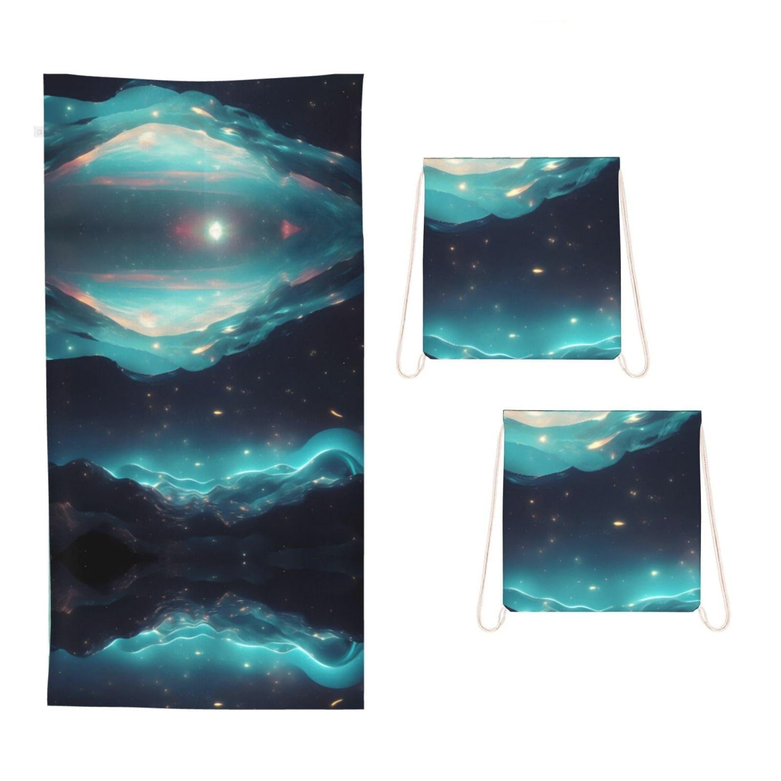 CNTDBU Science Fiction Stars 2 in 1 Packable Towel Bag-Large Beach Towel with Stuff Sack, Super Absorbent Microfiber Travel Towel for Pool
