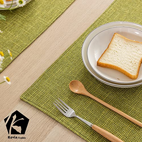 Kevin Textile Burlap Linen Placemats Set Of 4 Heat Resistant Dining Table Place Mats Washable Kitchen Table Mats, 13 X19 Inches, Linden Green #TOP2
