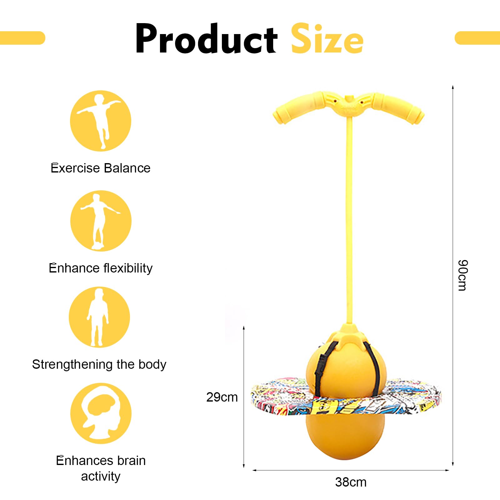 Pogo Kij dla dzieci, Pogo z regulowanymi uchwytami, wyważone i skoordynowane bouncing pogo 100 kg dla dzieci i dorosłych, którzy chcą ćwiczyć równowagę (żółty