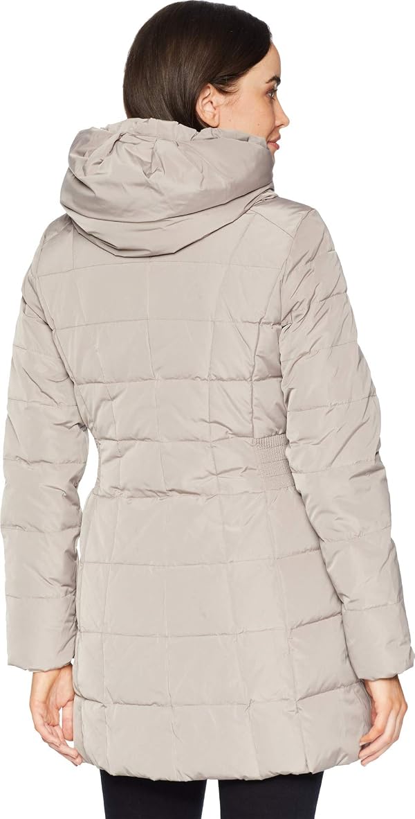 Cole Haan Women's Taffeta Down Coat with Bib Front and Dramatic Hood, cashew, Large by Cole Haan - Image 2
