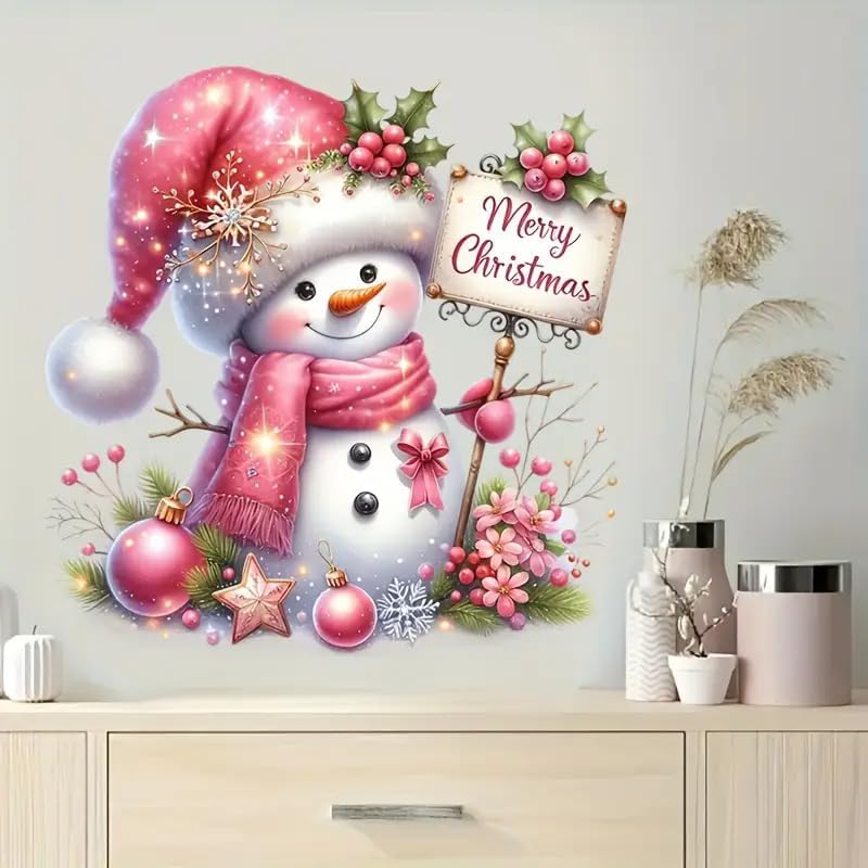 Adorable Snowman Christmas Toilet Cover Sticker Decals,Fish Bird Flower Leaf Waterproof Toilet Lid Tank Seat Decals Cistern Self-Adhesive Bathroom Wall Sticker