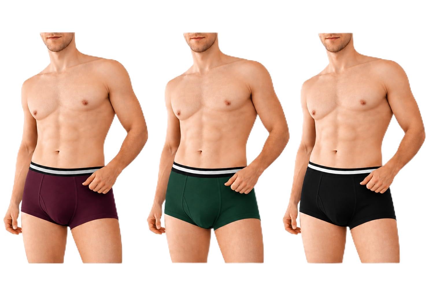 Men's Bamboo Boxer Trunks Pack of 3 | Ultra Soft & Breathable Underwear for Men | Moisture-Wicking, Anti-Odour, Stretch Fit | Black, Hunter Green & Plum-image-31