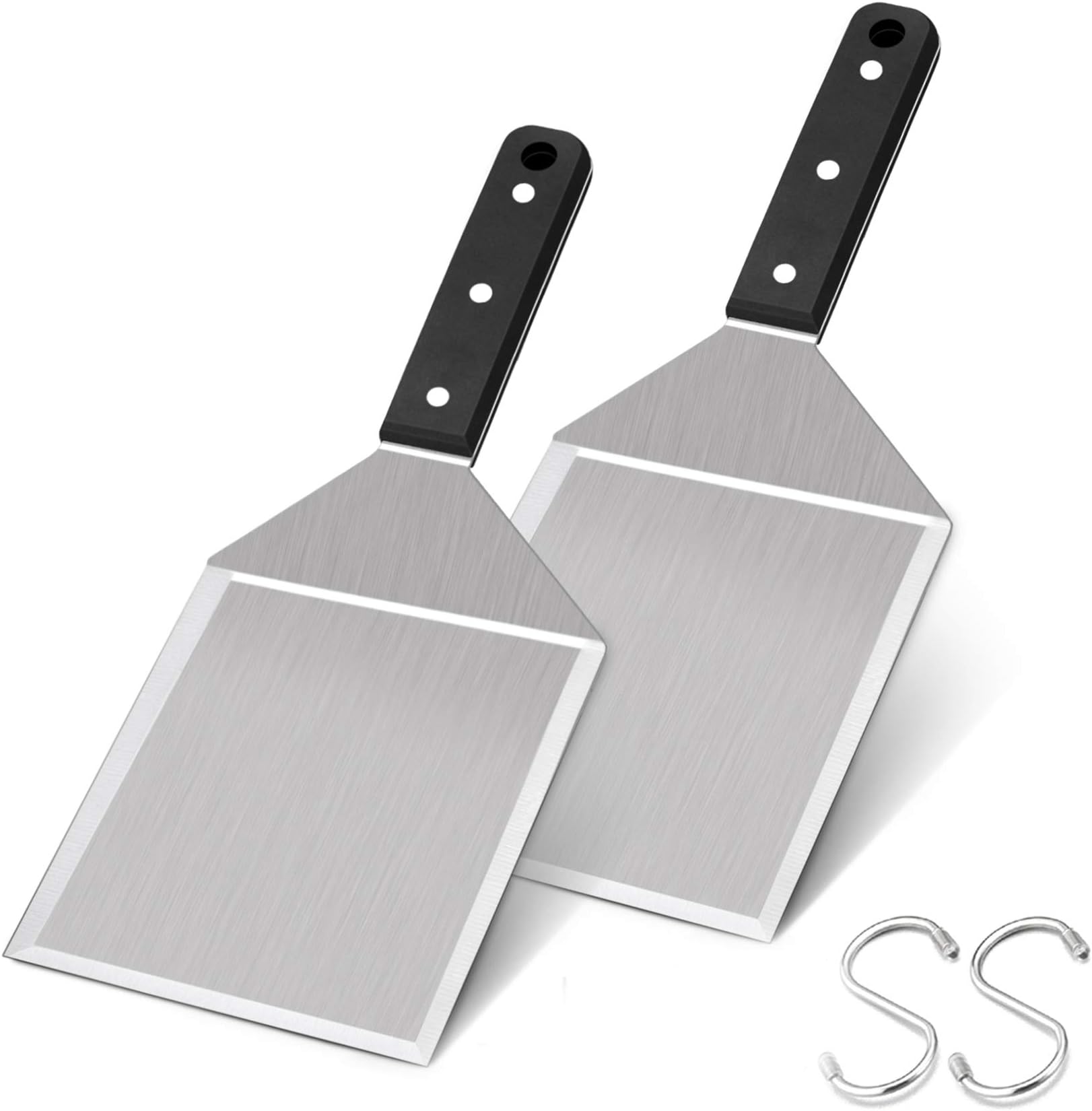 Leonyo Metal Spatula 2 PCS, Heavy Duty Stainless Steel Griddle Burger Spatula, as Barbecue Hamburger Turner Grilling BBQ Griddle Accessories