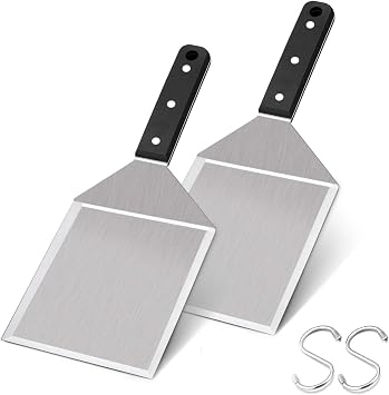 Leonyo Stainless Steel Hamburger Spatulas Turner Heavy Duty, 2 Pack | Metal Large Wide Smash Burger, Griddle Spatulas For BBQ Grilling As Flattop Griddle Accessories, ABS Plastic Handle
