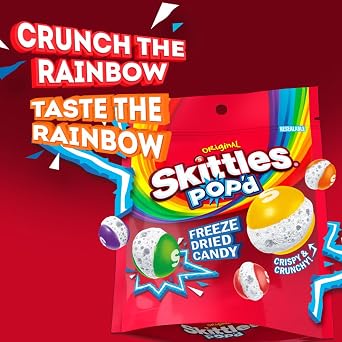 SKITTLES POP'd Originals Freeze Dried Candy, Resealable Bag, 5.5 oz | Crunchy freeze dried candy rainbow bites, crunchy fruity flavor candies for snack time and movie nights, party, goodie bags