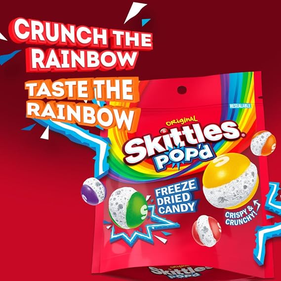 SKITTLES POP'd Originals Freeze Dried Candy, Resealable Bag, 5.5 oz | Crunchy freeze dried candy rainbow bites, crunchy fruity flavor candies for snack time and movie nights, party, goodie bags