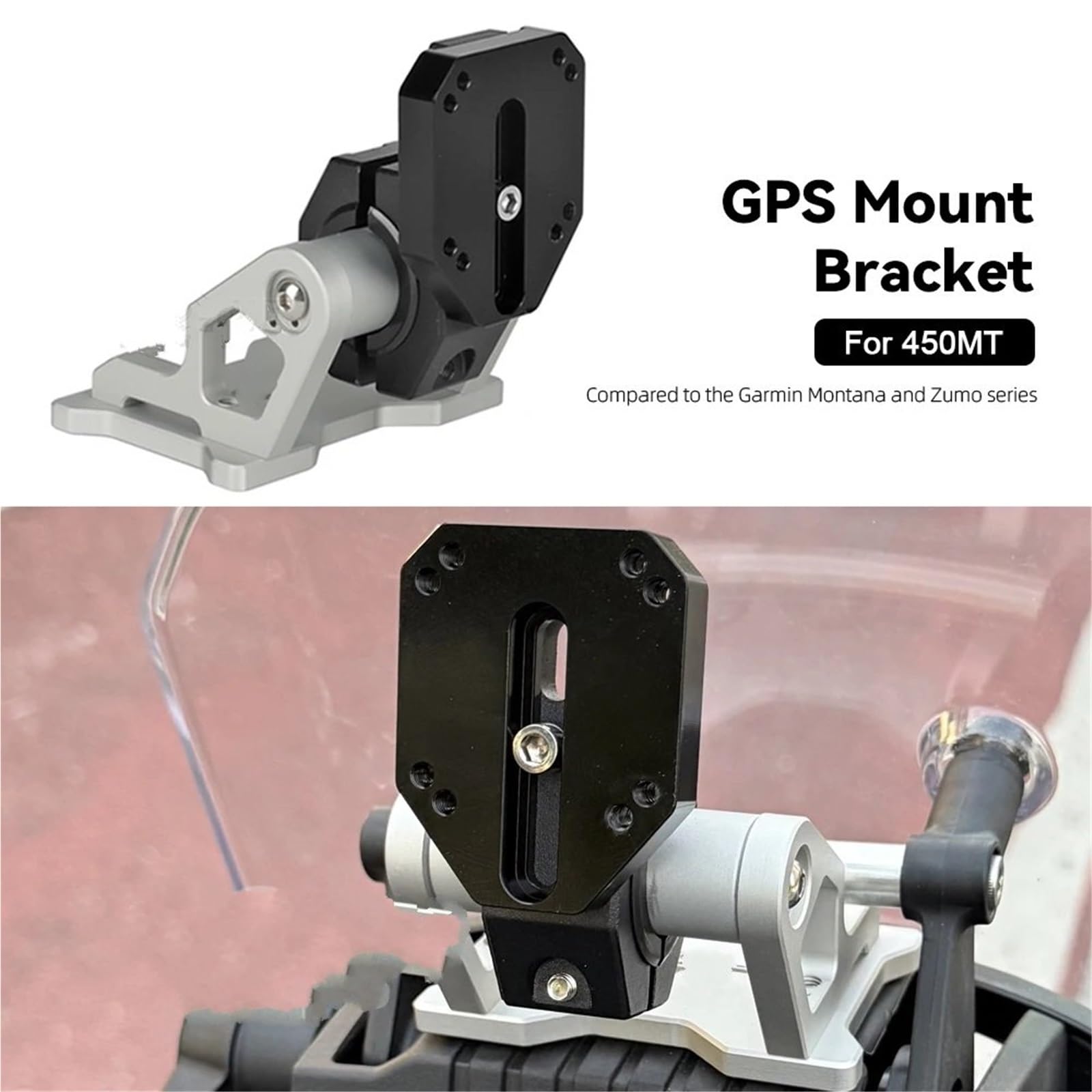 Uchwyt motocyklowy GPS do nawigacji na telefon komórkowy, CNC, aluminiowy, uchwyt rejestratora jazdy, pasujący do CFMOTO 450MT 2024 Uchwyt do nawigacji GPS uchwyt(Black)