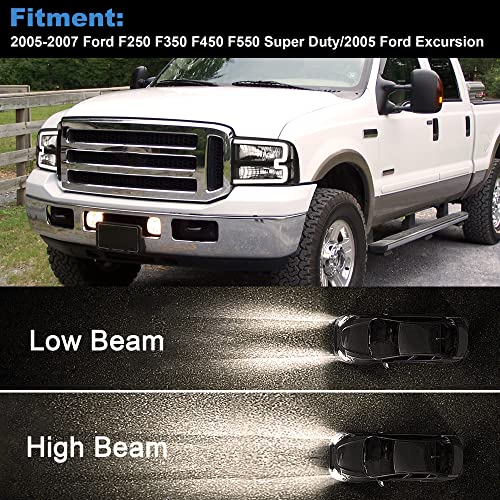 Bincmay Halogen Headlight Assembly Led Day Running Light Compatible With 2005-2007 Ford F250 F350 F450 F550 Super Duty/05 Ford Excursion (Black Housing Clear Reflector) #TOP4