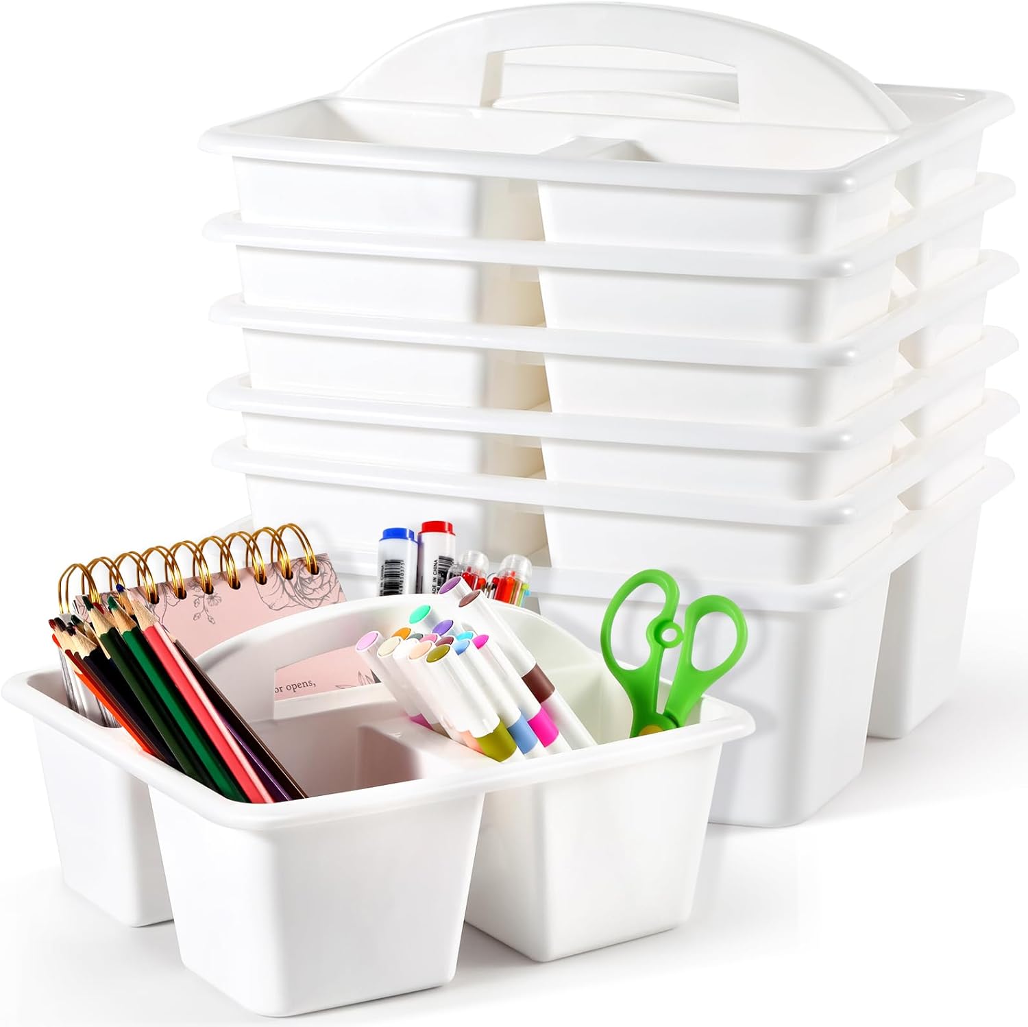 6 Pack Classroom Caddy with Handle Plastic Storage Caddy Organizer with 3 Compartments Desk Caddies Holder Portable Storage Bin for Pencil, Crayon, Marker, Home, Office, School Supply(Morandi Colors)
